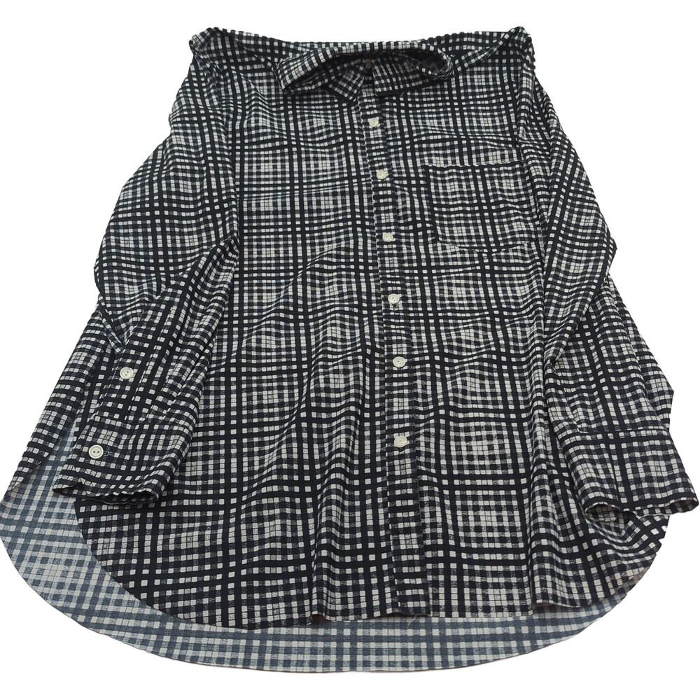 LYSSE L Black White Plaid Button-Front Long Sleeve Blouse